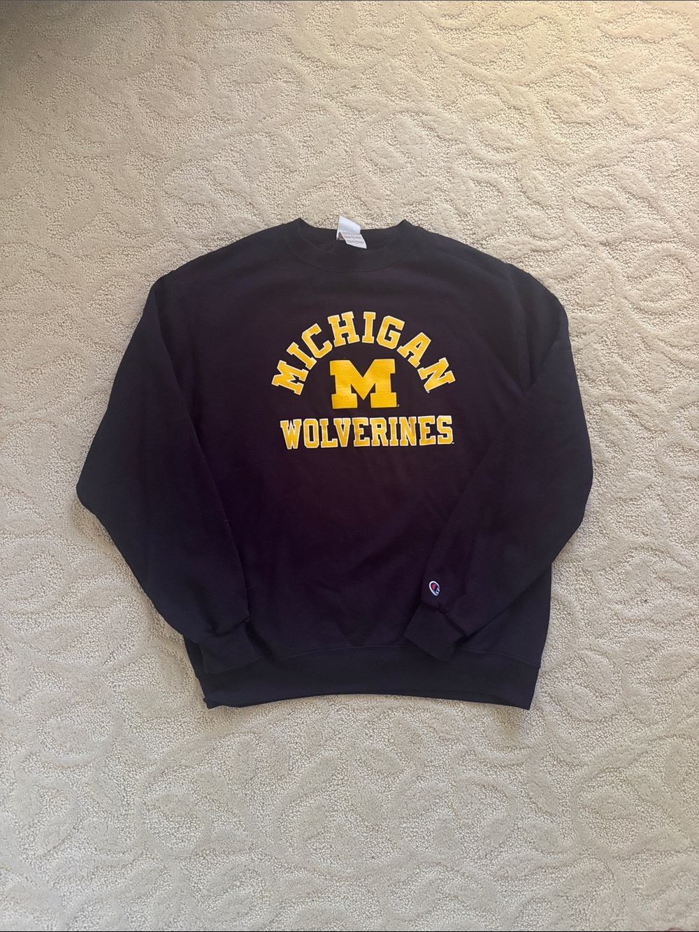 Champion Navy Crewneck with Yellow Michigan Wolverines Logo